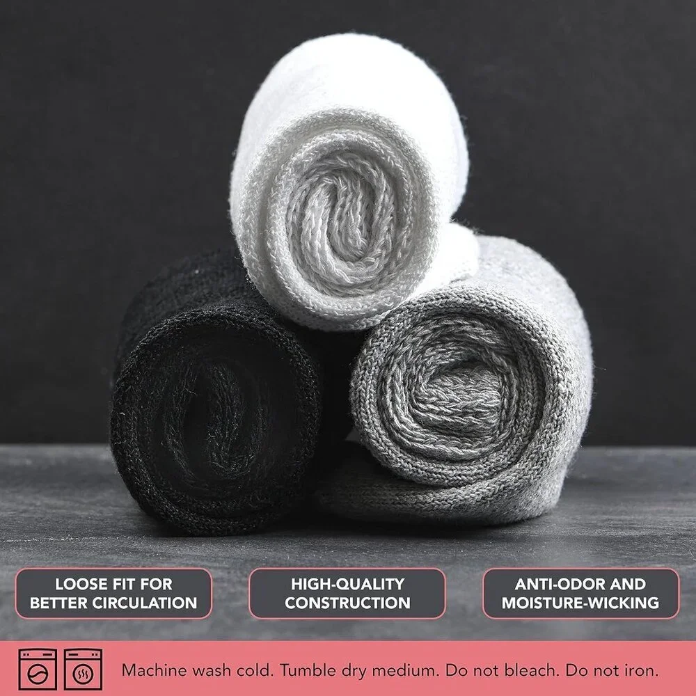 Diabetic Socks For Men and Women Loose Fit Non-Binding Cotton Crew Socks 6 Pairs